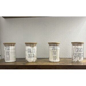 New 4 Pack Qtip Holder Glass Dispenser with Bamboo Lids for Bathroom Organizatio